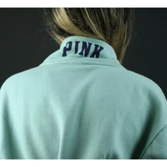 Victoria's Secret PINK Boyfriend Half Zip Mockneck Logo Fleece Sweatshirt Size S - Picture 8 of 8